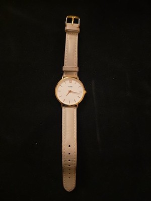 CLUSE Women's Watch Minuit Gray Leather Gold Authentic (Needs New Battery) 