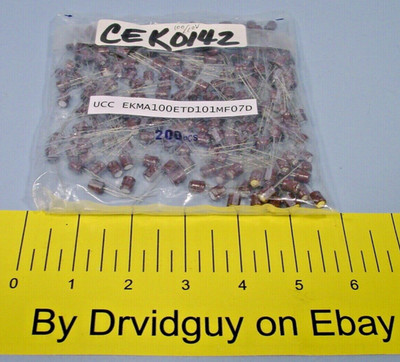 Bag of 200 UCC EKMA100ETD101MF07D Aluminum Electrolytic Capacitors; 100uF; 10V