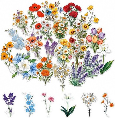 120 Stück Transparente Blumen Sticker Scrapbook Set 60 Designs