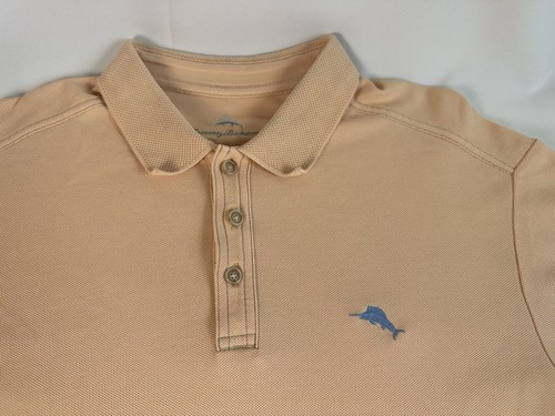 Tommy Bahama Mens Size L Supima Cotton Short Sleeve Orange Polo Shirt Blue Logo