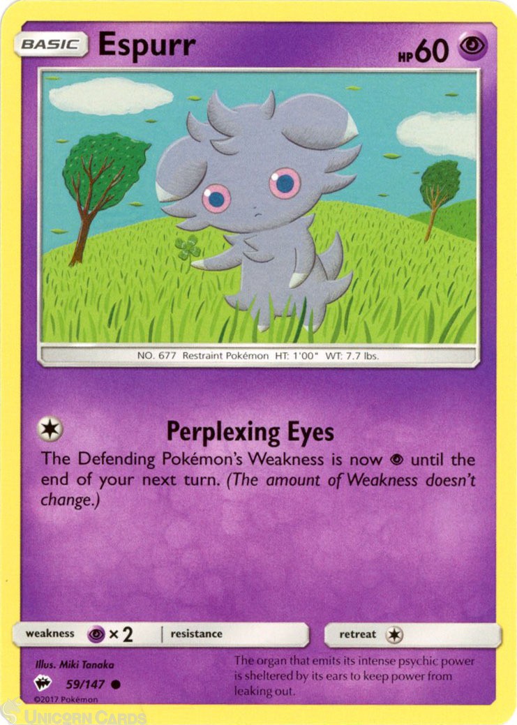 Espurr 59/147 : Common Mint/Near Mint Pokemon Card : SM03: Burning Shadows