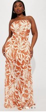 Fashion Nova Tropical Burnt Orange Tube Top Maxi Dress