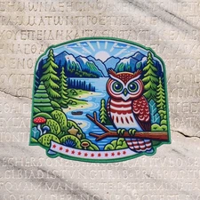 Owl Patch Embroidered Iron-on Applique Wild Animal Nature Mountain River Scenic