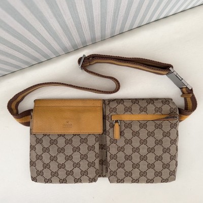 GUCCI GG Canvas Sherry Line 28566 Bauchtasche Schulter Taille Beige Gelb Leder