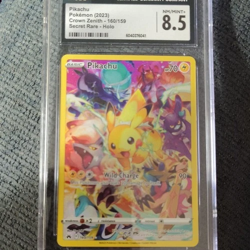 Pokémon Pikachu Secret Rare Holo Crown Zenith 160/159 CGC 8.5 Graded Card