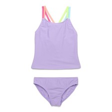 Wonder Nation Girl's Violet Everyday Double Strap Tankini Swimsuit Set - M 7-8 