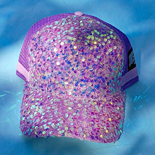 Justice Girls Purple/Pink Sequin Mesh Back Trucker Hat Adjustable Logo Patch