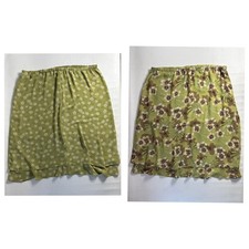 Vintage Reversible Floral Midi Skirt Green Brown Tropical Hibiscus Y2K Boho
