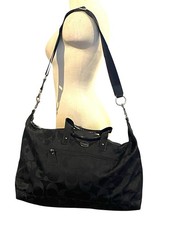 COACH F77469 Black Monogram Weekender Getaway Large Packable Duffle Nylon Bag