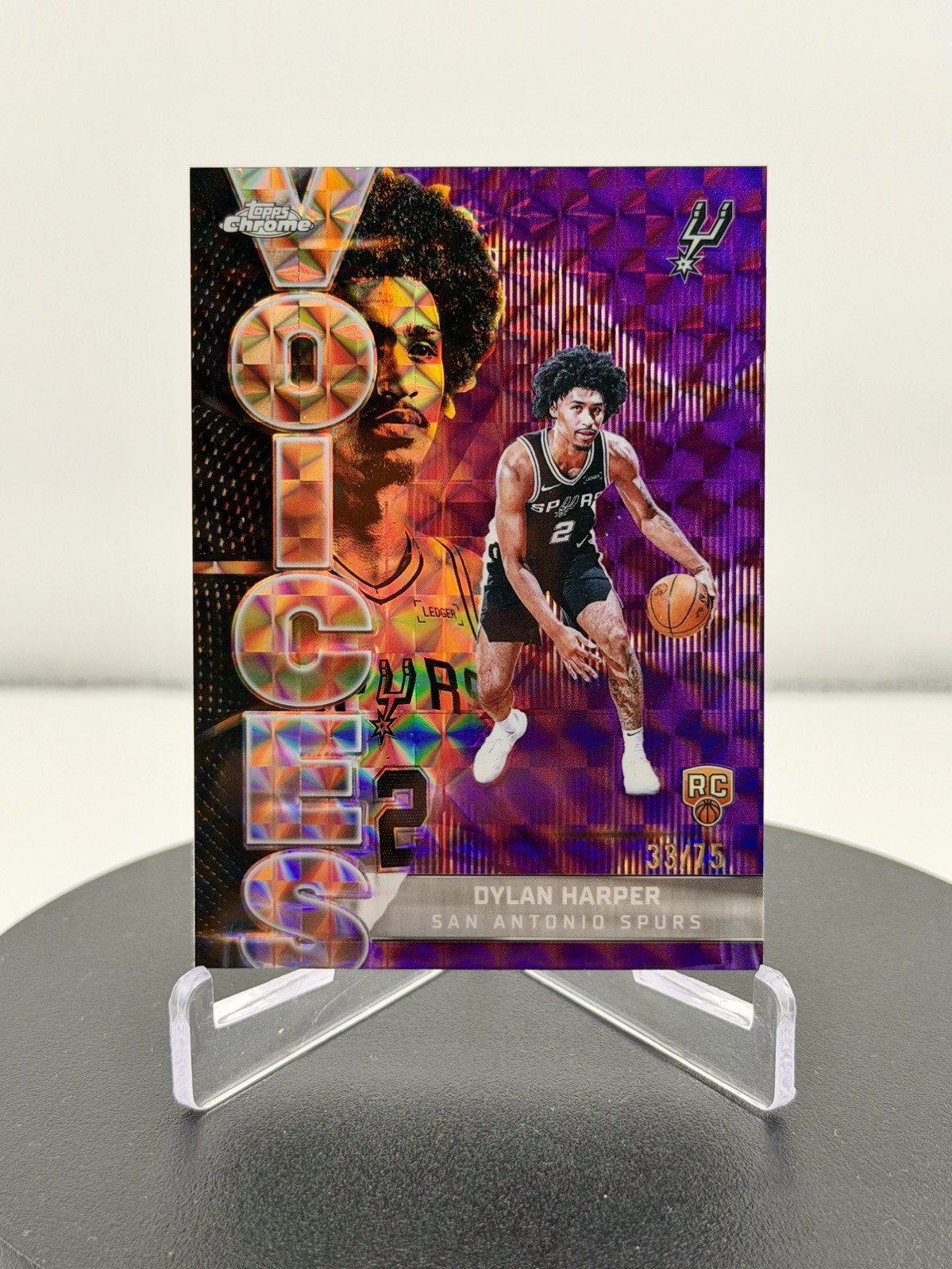 2025-26 TOPPS CHROME DYLAN HARPER VOICES PURPLE /75 SAN ANTONIO SPURS