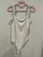 Double Zero Bodysuit Womens Large White Top Stretch Ladies Ruffle Straps