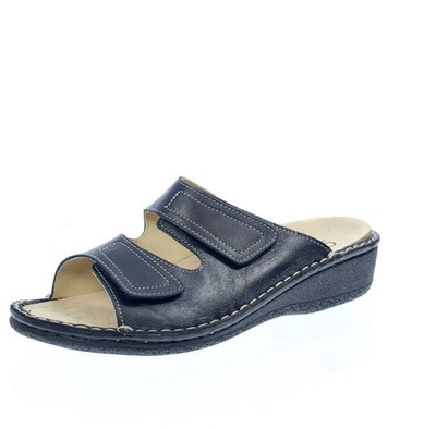 Cinzia Soft Leder Hausschuhe mit blauem Riemchen - Damen Schuhe Pantoffeln
