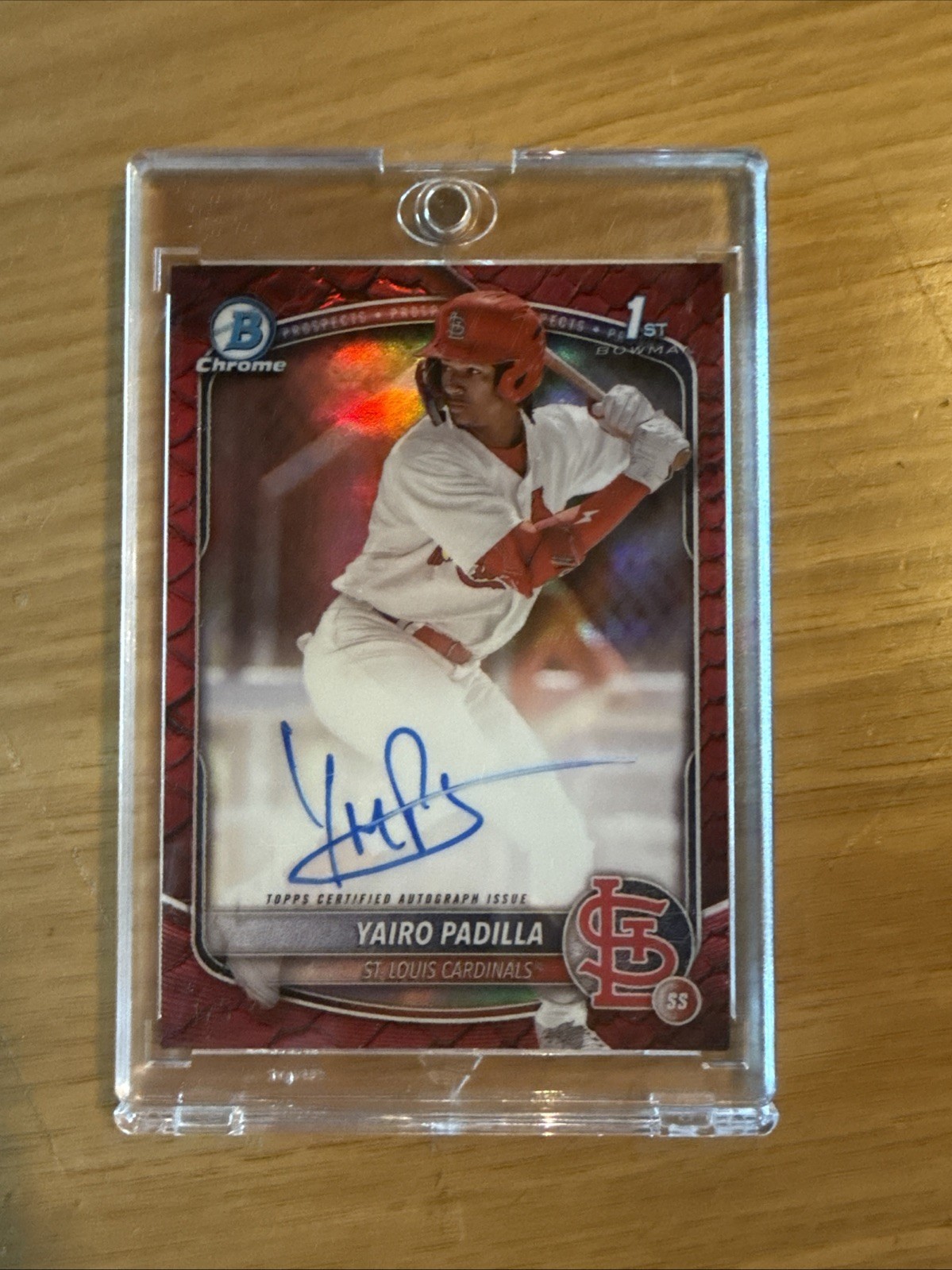 2025 Bowman Chrome Yairo Padilla 1st Bowman Red Reptillian Refractor Auto 1/5