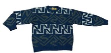 Vintage Saturdays Sweater Mens Large Crew Neck 80's Blue White Black Geometric