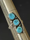 Vintage Native American Sterling Silver Triple Bezel Set Turquoise RIng Size 7