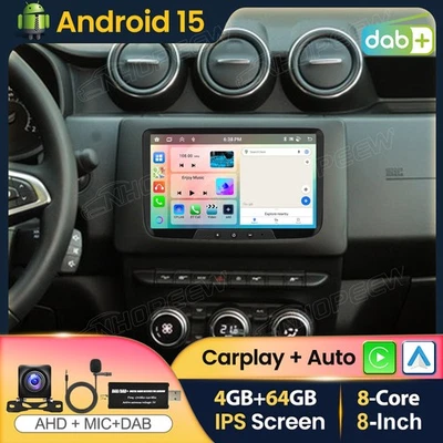 NHOPEEW DAB+ 8Core 4+64GB Android 15 Apple Carplay autoradio GPS navigatore per Dacia Duster 2
