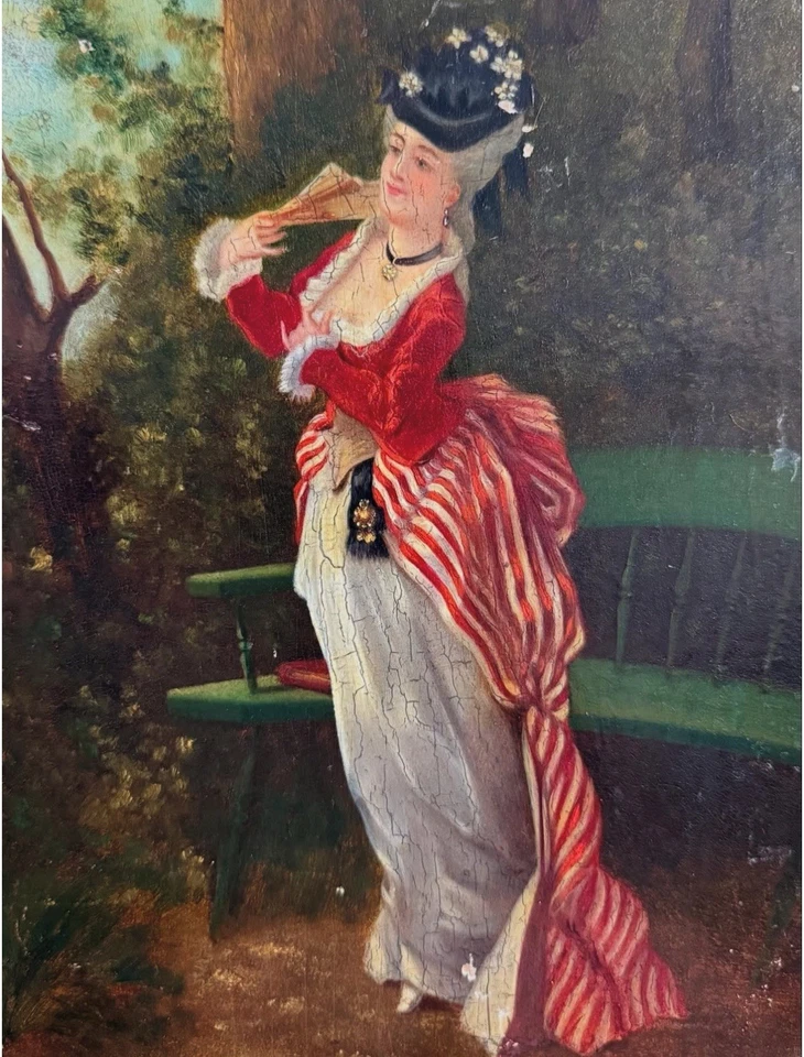 Antique Portrait- Lady with a Fan-French School Painting - Image 3 of 4