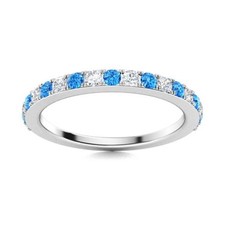 925 Sterling Silver Round Swiss Blue Topaz Half Eternity Band Ring For Women