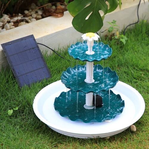 Solar Springbrunnen 3 Stufige Vogelfütterer für Draußen,Vogelbad Solarbrunnen - Bild 5 von 9