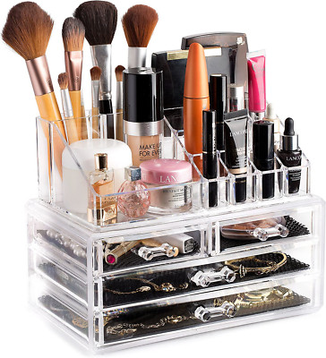 Clear Makeup Organizer   16-Compartment Cosmetic and Jewelry Holder