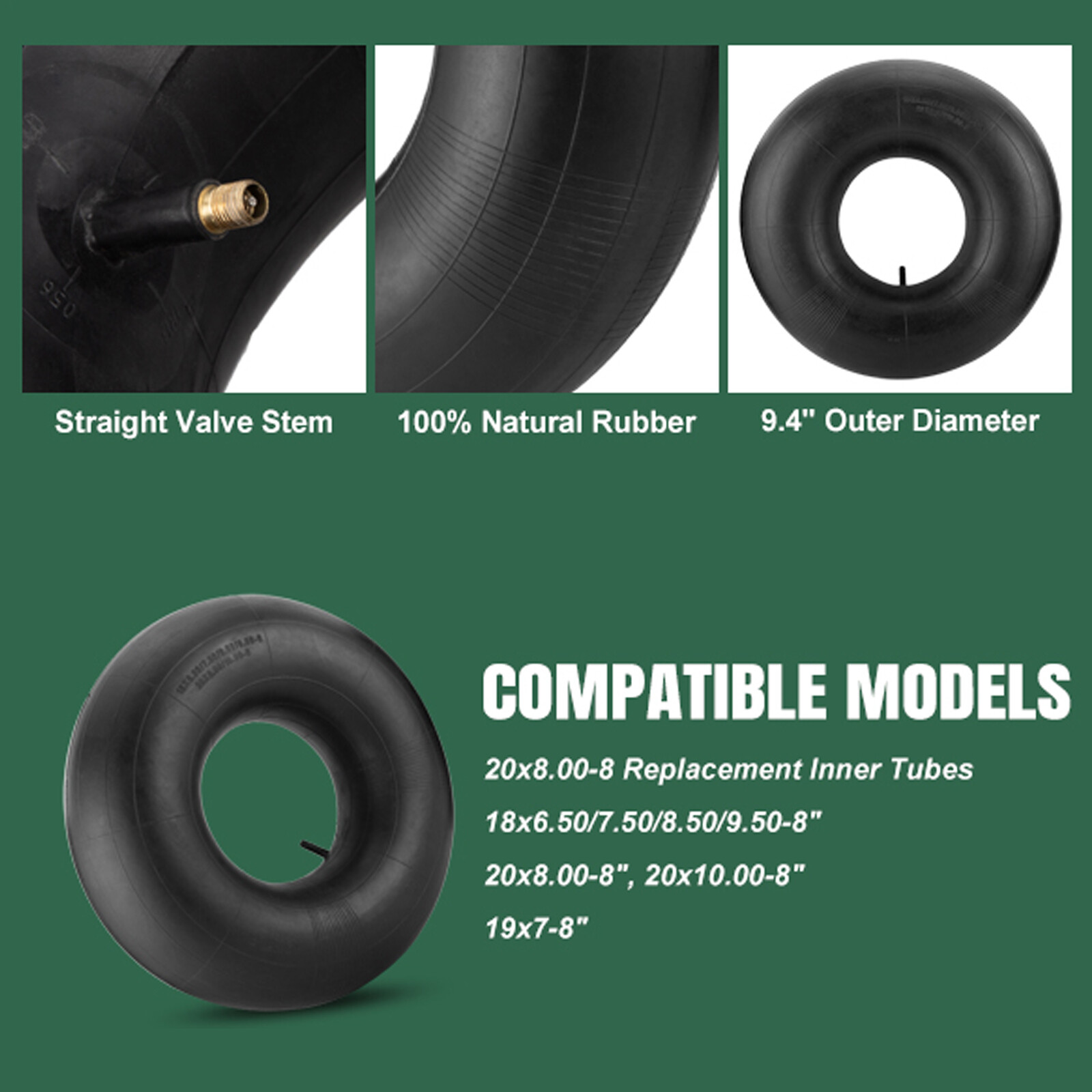 2Packs 20X8.00-8, 20X8-8, 20X10.00-8, 20X10-8 Inner Tube for Riding