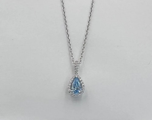 1.70CT Pear Vivid Blue Lab Grown Diamond Halo 18" Pendant New Year Gift 14k Gold - Picture 10 of 14