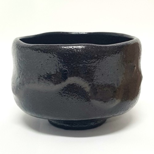 CHAWAN Kuro Raku-Ware Black Signed Box Japanese Pottery Antique Bowl Japan - Picture 8 of 12