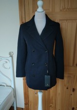 Genuine Massimo Dutti Navy Blue Wool Blend Lightweight Blazer Coat Size 36 Uk 8