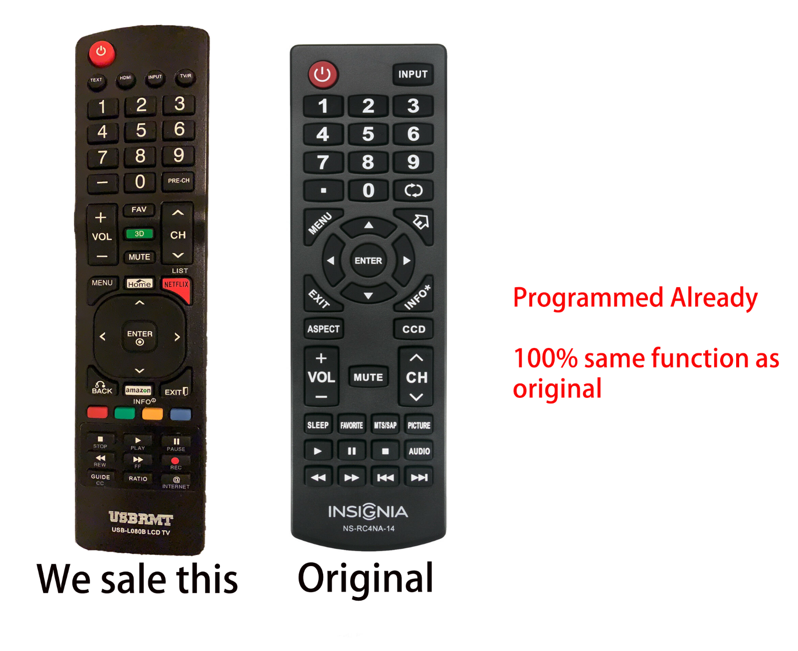 Universal Remote L080 Replacement for INSIGNIA NS-RC4NA-14 Preprogrammed