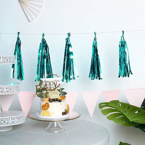 5 TURQUOISE Metallic FOIL Fringe TASSELS Hanging GARLAND Party Event Decorations - Picture 6 of 8