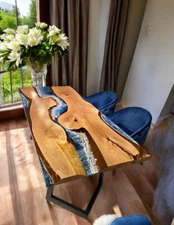 Ocean Wave Epoxy Dining Table Top – Handmade Resin and Wood Design Furniture Dec