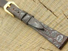 Stylecraft NOS Vintage 12mm Brown Crocodile Unused Watch Band w Gold Tone Buckle