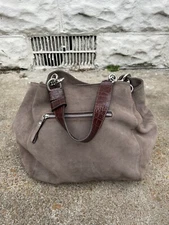 The Peterman Company Leather Shoulder Handbag Women’s Gray Suede Purse