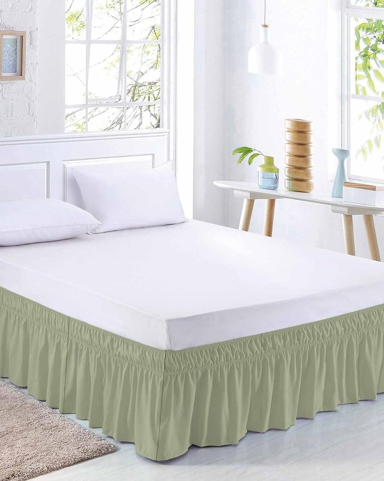 Sage Green Bed Skirt Queen Size 16 Inch Drop, Farmhouse Pure Sage Green