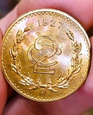1927 MEXICO 2 CENTAVOS ~  SUPER CHOICE UNCIRCULATED WITH RED ~