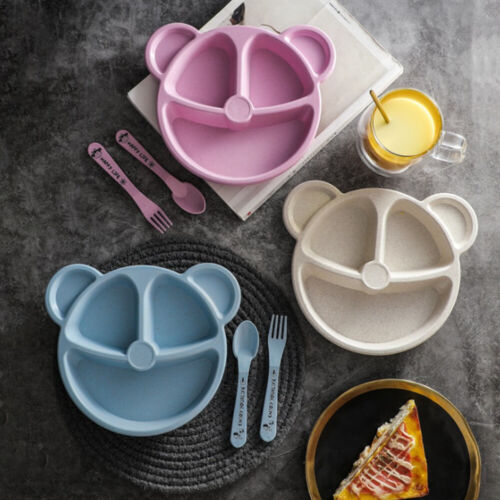 3Pcs/Set Baby Plate+Spoon+Fork Kids Dish Eating Training Feeding Food Tableware - Picture 1 of 15