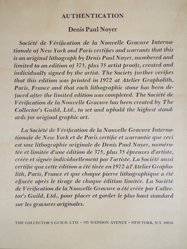 Vintage Denis Philippe Noyer Signed Lithographic Paris Print 1972 Ltd Ed 96/375 - Picture 10 of 12