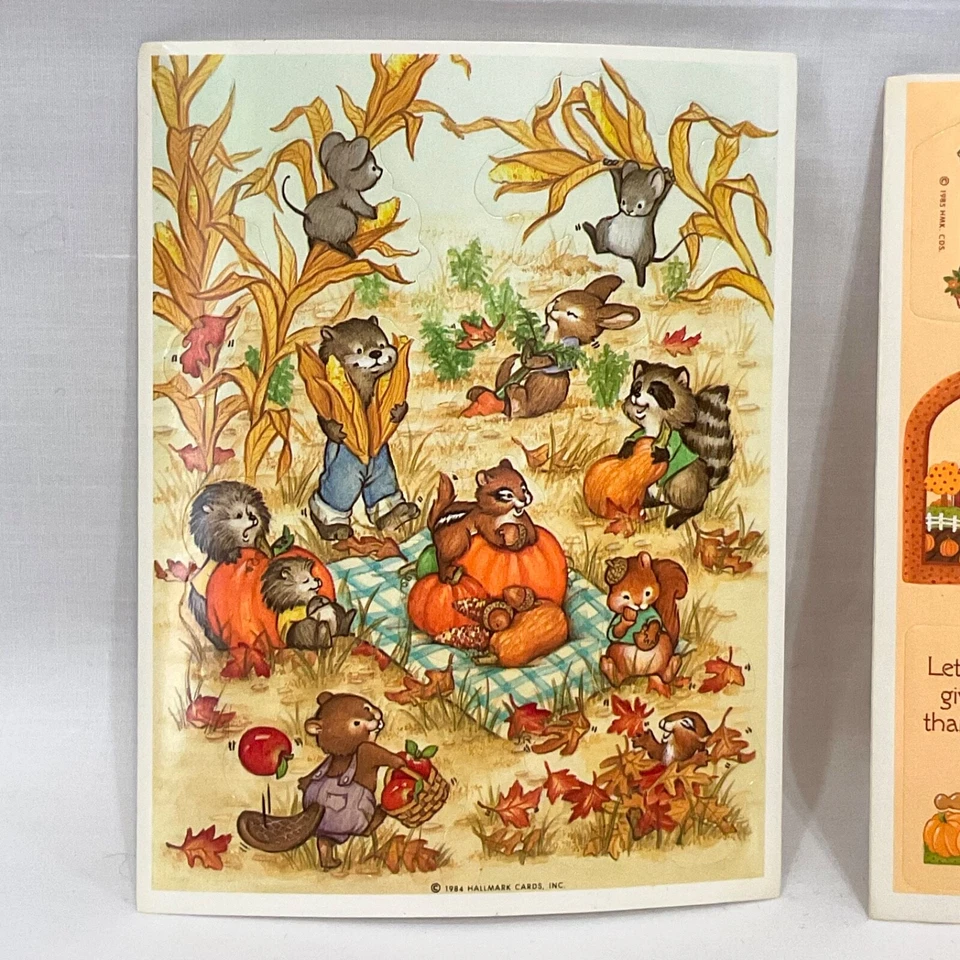 Vintage Stickers Hallmark Sticker Sheet Lot 80s Thanksgiving Cute Animals Fall - Image 2 of 4