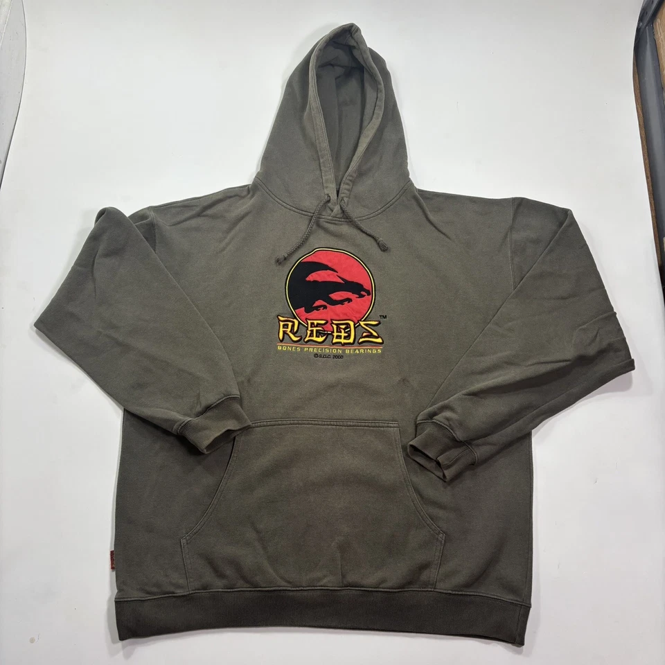 Redz Bones Bearings Hoodie Skate One Rare Vintage XL 2000 Embroidered Grey - Image 2 of 4