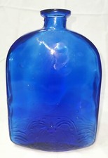 vaso  vetro blu cobalto con motivo floreale spagna vintage 1940