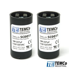 TEMCo 189-227 uf/MFD 110-125 VAC volts Round Start Capacitor 50/60 Hz -Lot-2