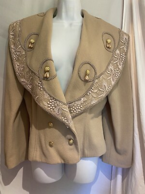 MADELEINE Italy Fancy Jacket Wool, Lace ,  Tear Drop Beads Wedding Party Size 10