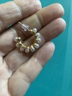 Vintage Gold tone faux pearl half hoop pierced earrings 1/2” — photo 5