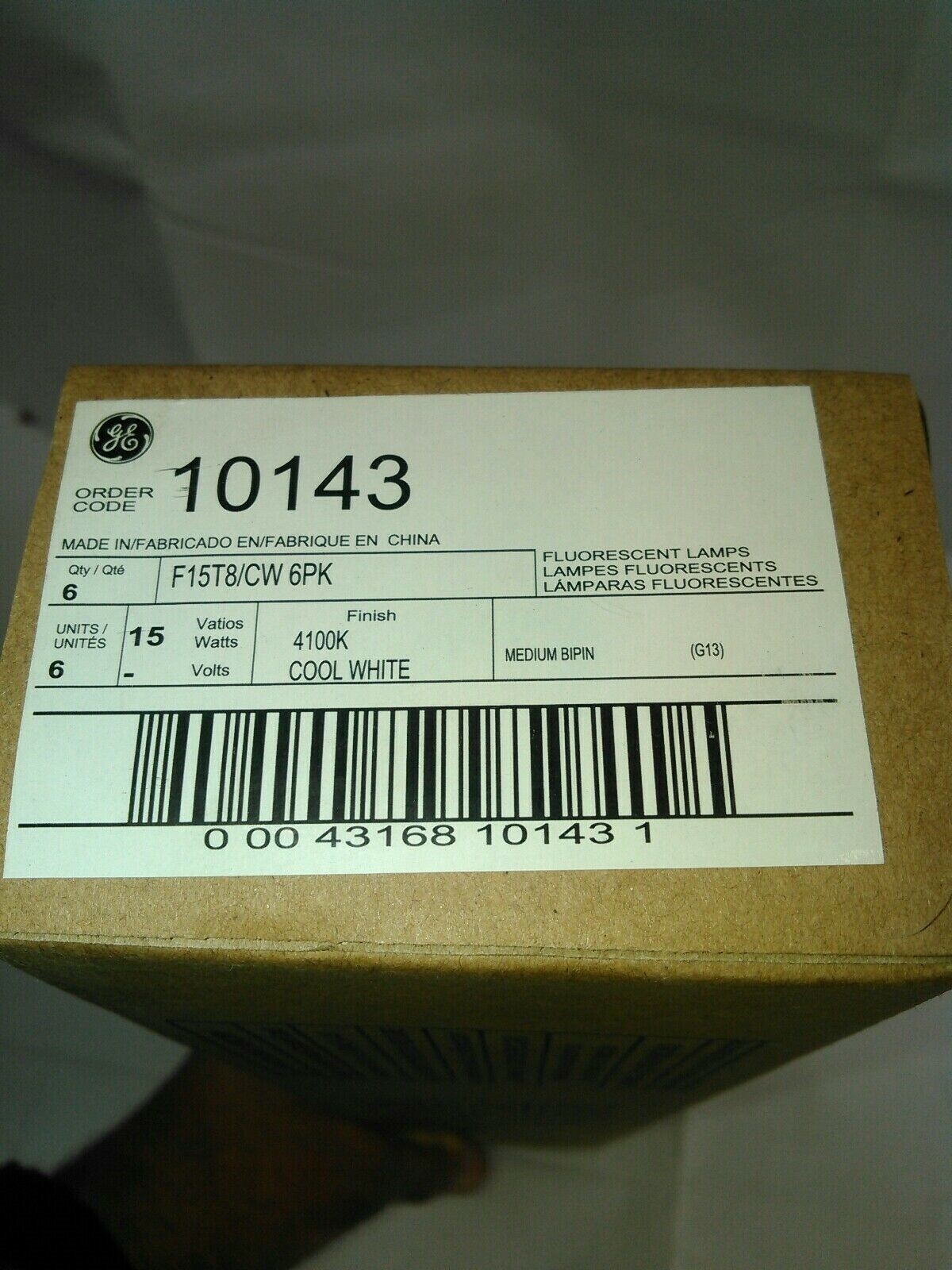 GE 10143--15-Watt T8 Cool White F15T8/CW FLUORESCENT 4100K LAMPS-6PK--LOT OF 2