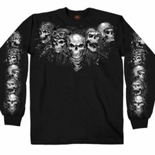 Five Skulls Biker Motorcycle Tattoos Punk Gothic Long Sleeve T Shirt GMS2423
