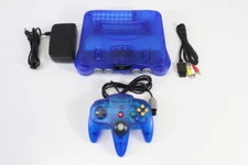 Nintendo 64 Clear Blue Console NTSC REGION FREE N64 Controller AC AV Bundle LED