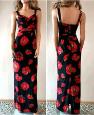 🆓US🛃 Dolce&Gabbana poppy floral Print corset silk black maxi GOWN Dress IT 40