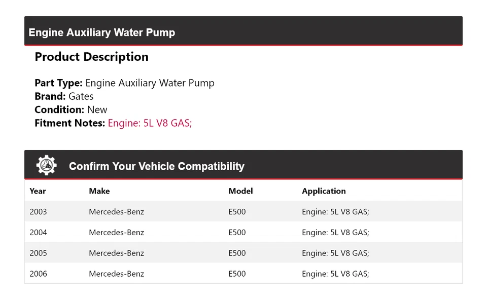 Puertas auxiliares de bomba de agua para motor V8 5L 2003-2006 Mercedes-Benz E500 Foto 2 de 4
