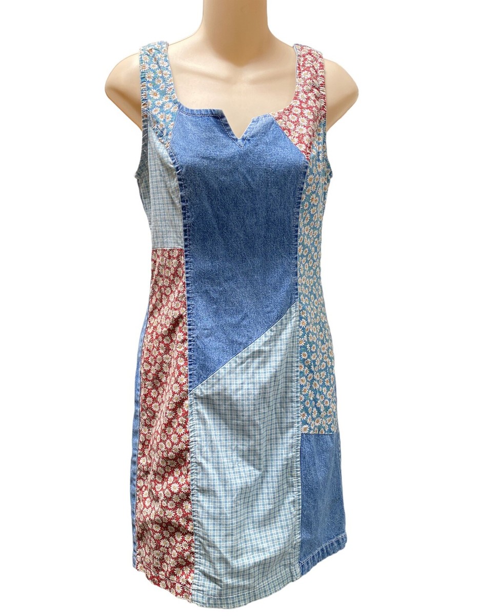 Paris Blues vintage Y2K denim daisies patchwork dress size rare