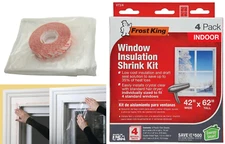 Interior Indoor Window Insulation Kit for 4 Windows, 4 Clear Film Sheets, 1 Tape